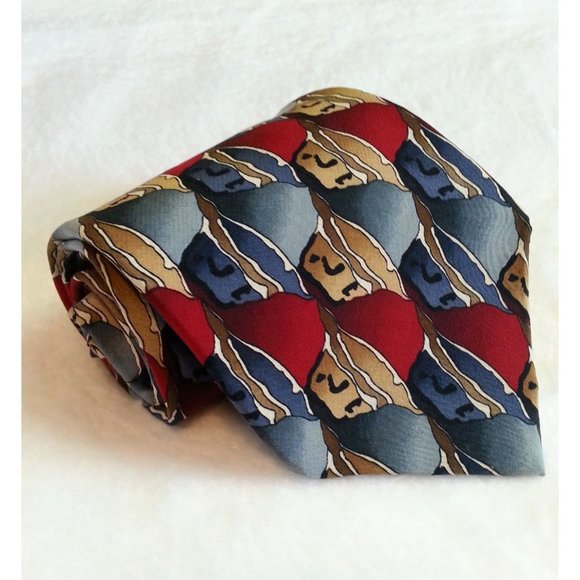 J. Garcia Men's Neck tie Silk abstract red gray brown - Picture 6 of 8